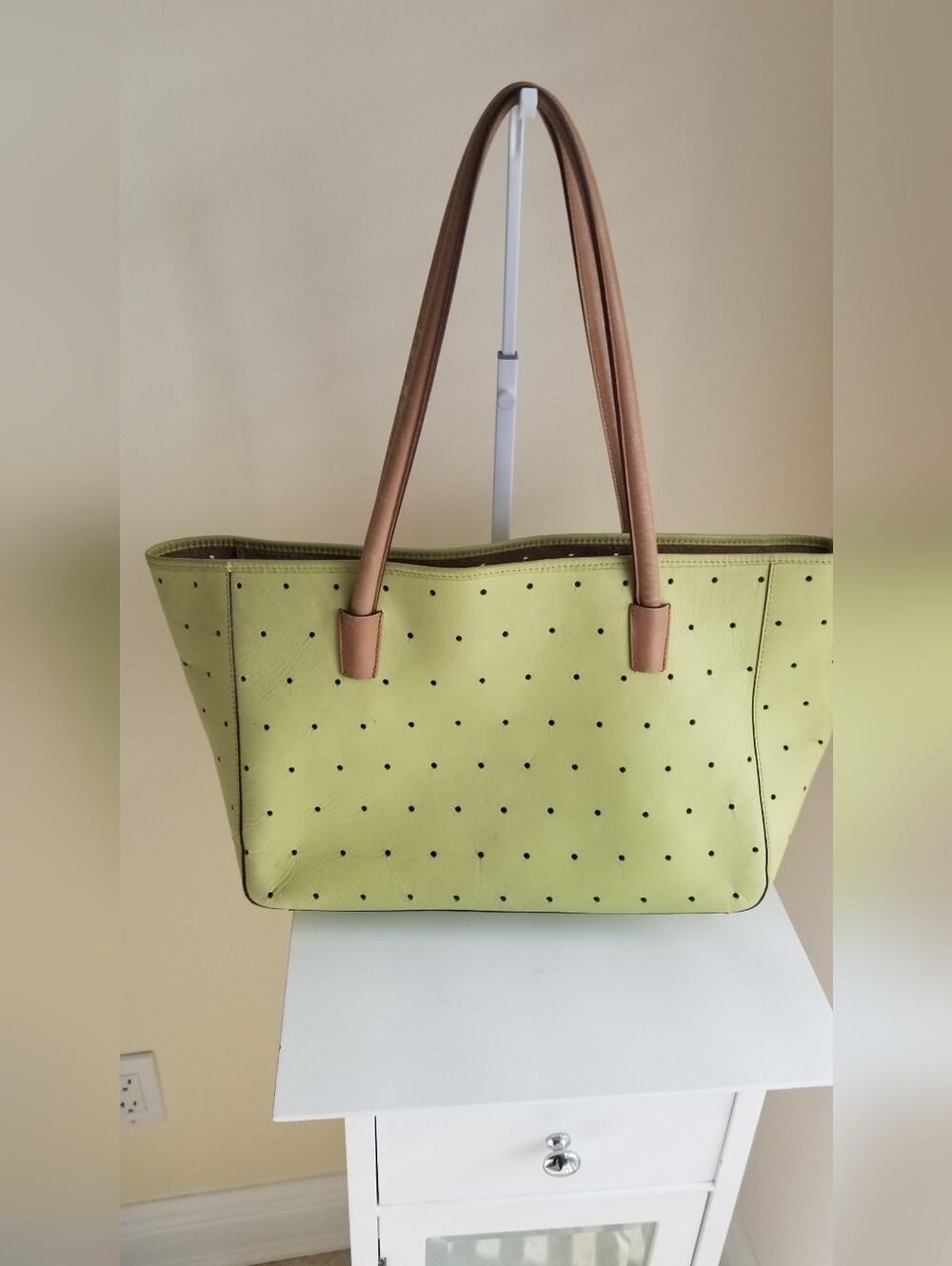 Bally - Women's Perforated Light Green Tote with Tan Handles